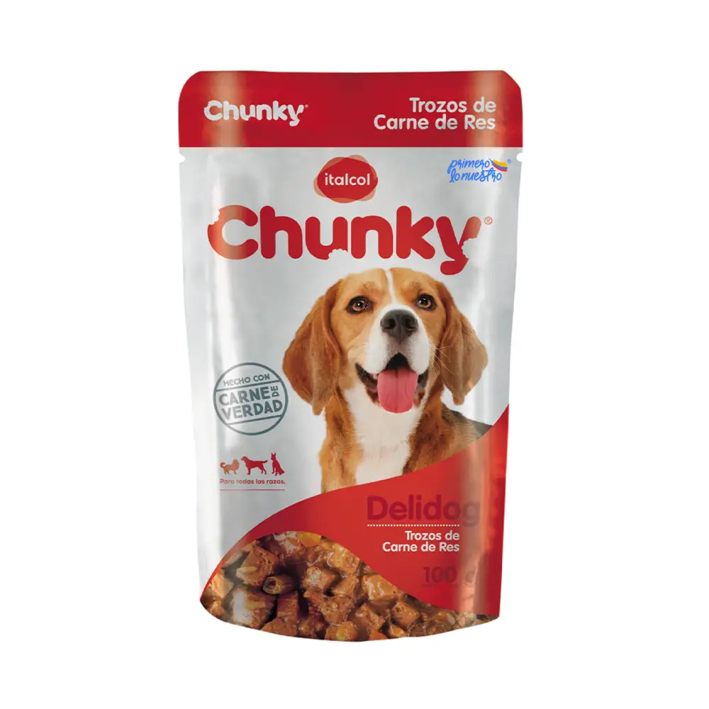 Comida Humeda Para Perro Chunky Delidog Trozos De Carne De Res  Pouch