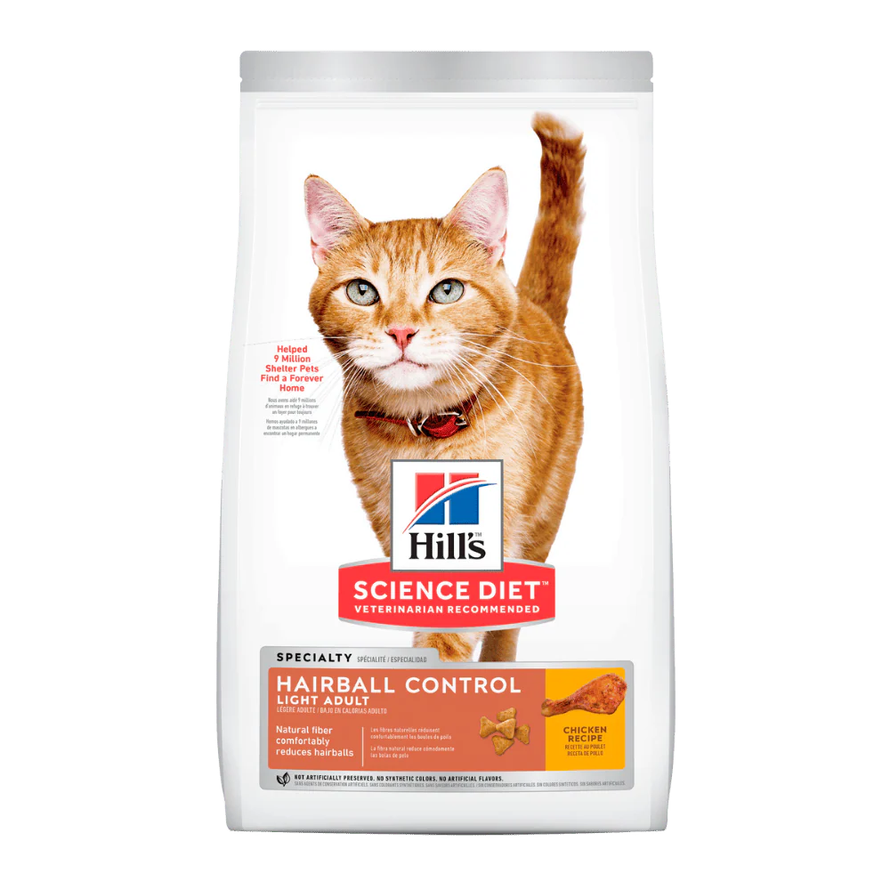Hill's Science Diet Hairball Light alimento para gato bajo en calorías y control bolas de pelo 7 Lb (3,2Kg)