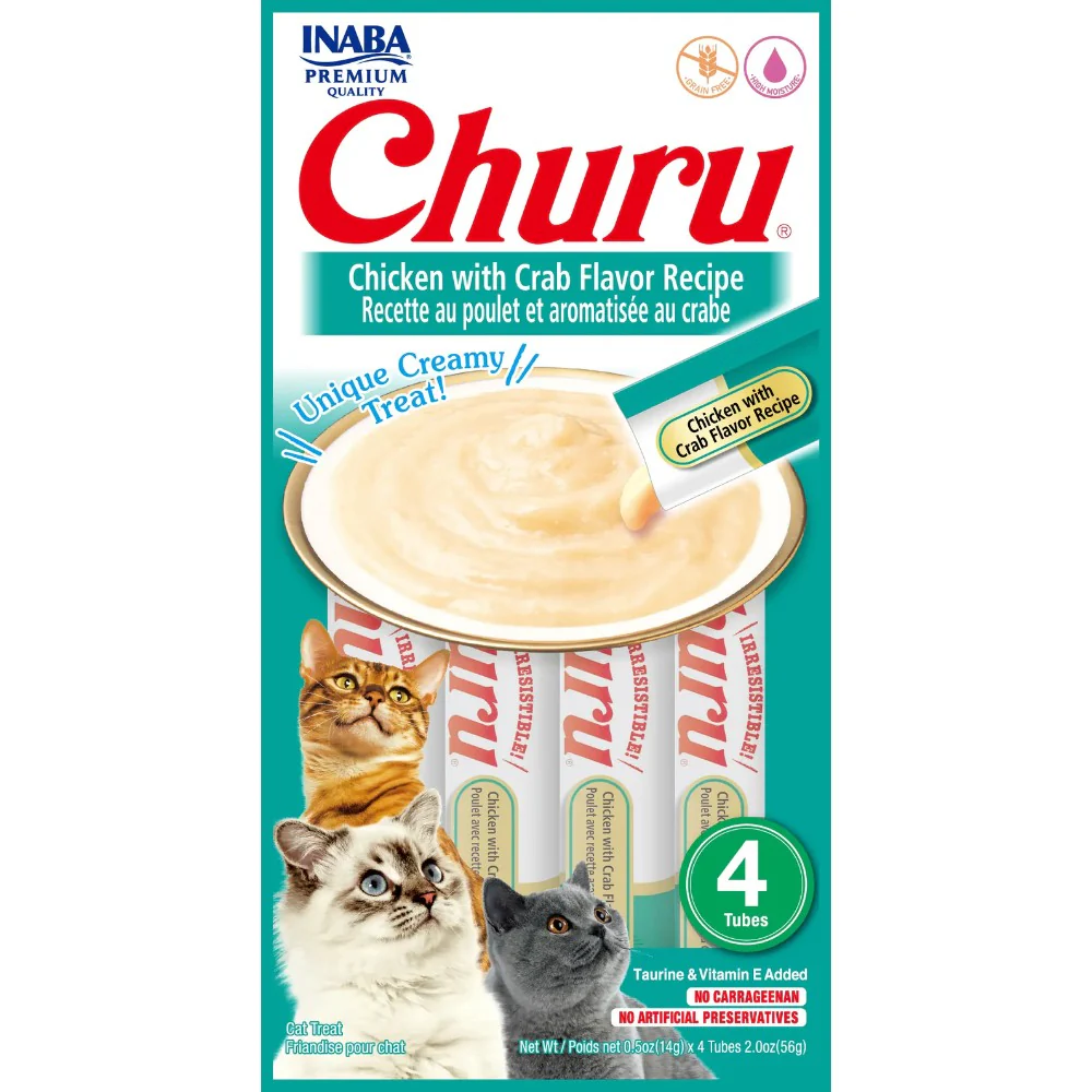 Inaba cat snack Churu 4 piezas pollo y cangrejo 56 gr